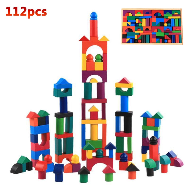 112pcs/Set Wooden Colorful Rainbow Domino Blocks Building Toy