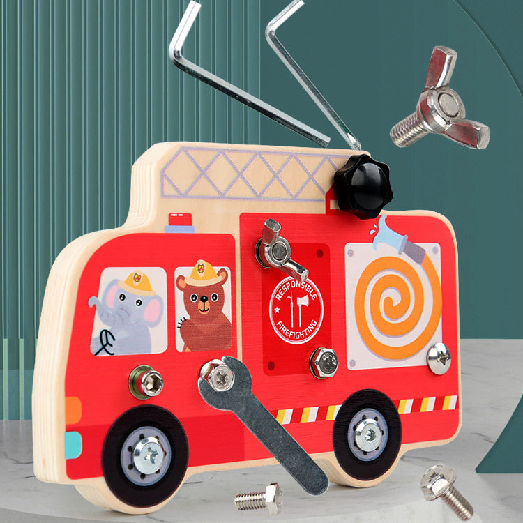 Wooden Disassembly Screws and Nuts Fire Truck