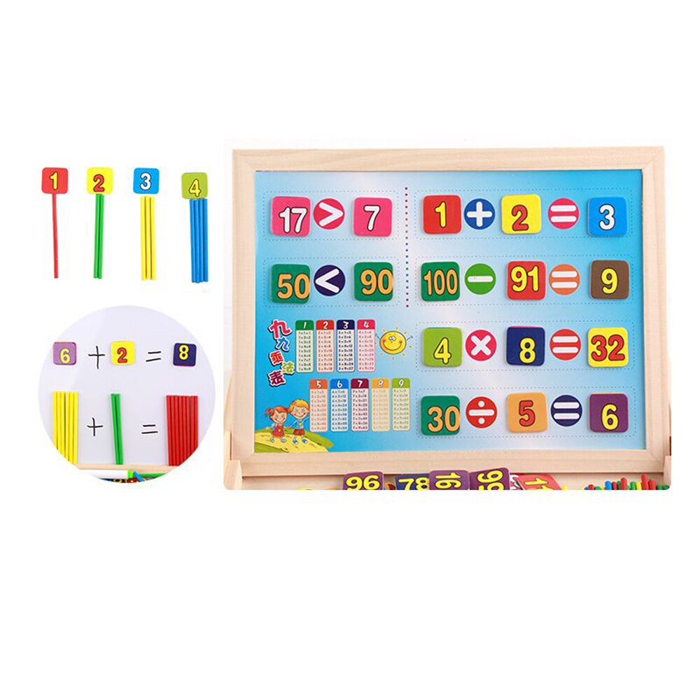 Educational Wooden Arithmetic Number Toys Box  Math Blocks Puzzles With Counting Sticks & Blackboard