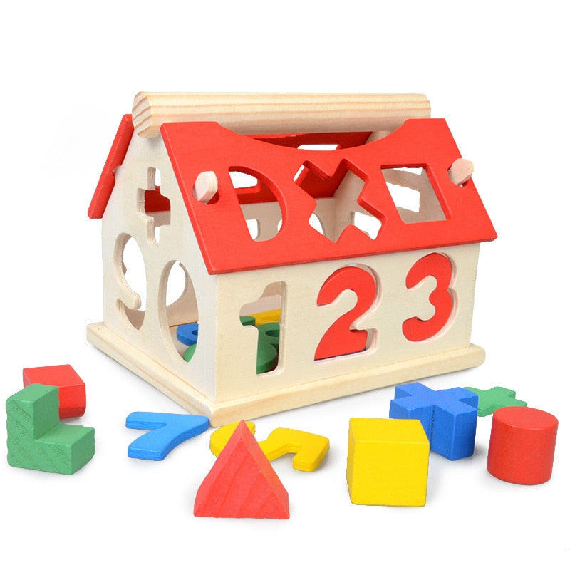 Wooden House with Number and Letter Blocks