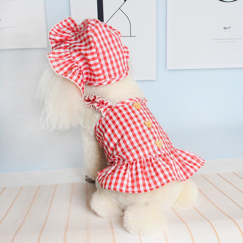 Pet Plaid Dress with Hat