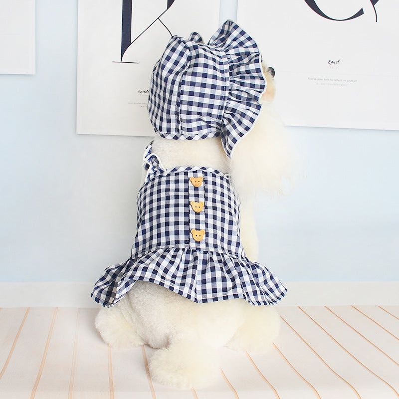 Pet Plaid Dress with Hat