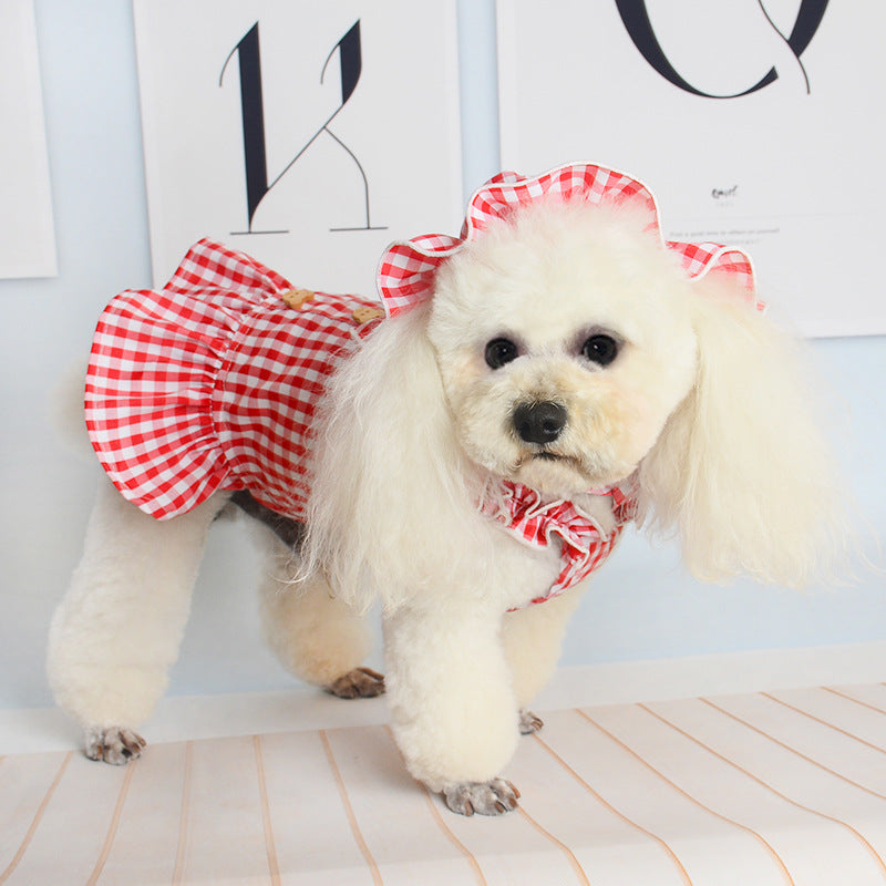 Pet Plaid Dress with Hat