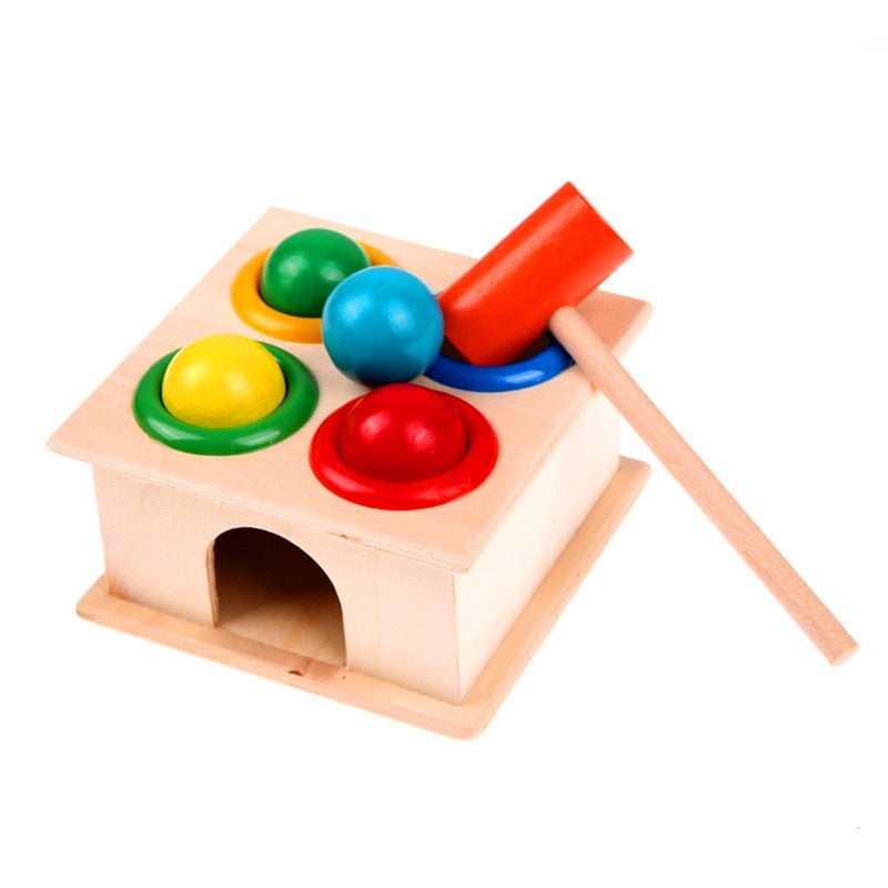 Wooden Hammering Box Toy Game with 4 Balls and 1 Hammer