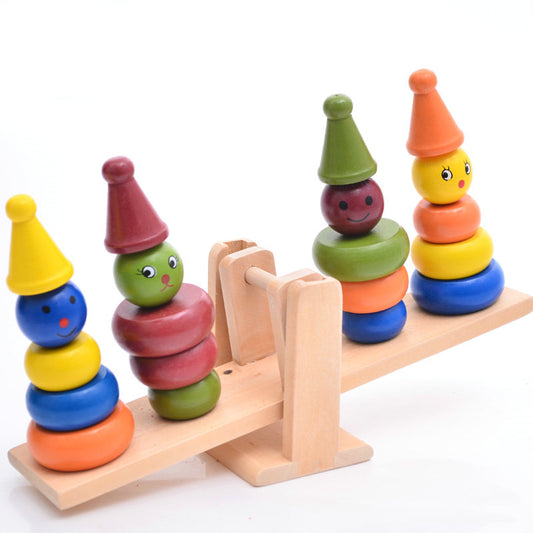 Wooden Rainbow Color Clown Balance Seesaw