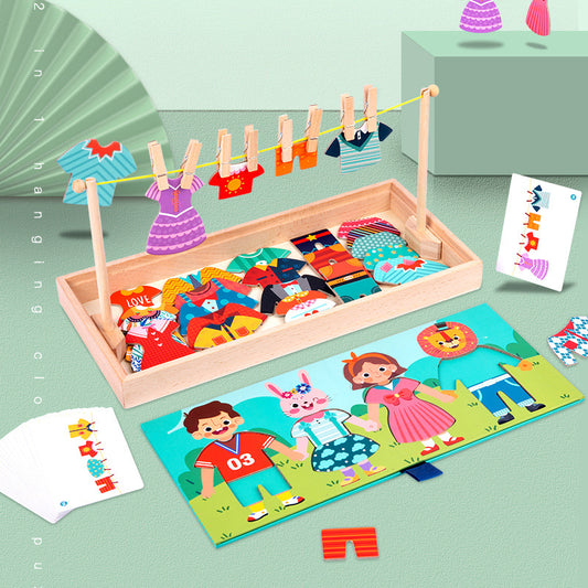 Wooden Clothes Drying and Dress Up Puzzle