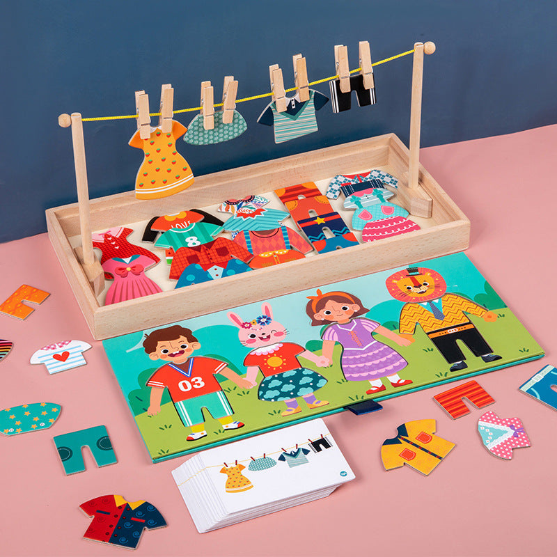 Wooden Clothes Drying and Dress Up Puzzle