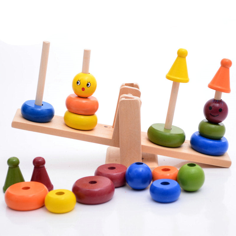 Wooden Rainbow Color Clown Balance Seesaw