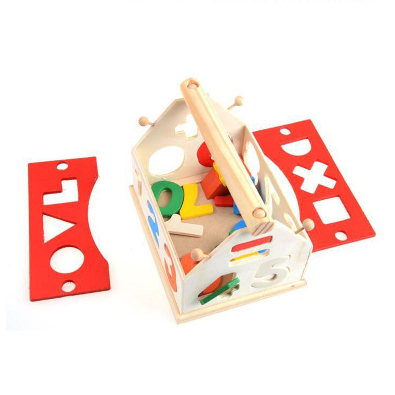 Wooden House with Number and Letter Blocks