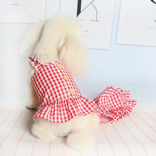 Pet Plaid Dress with Hat