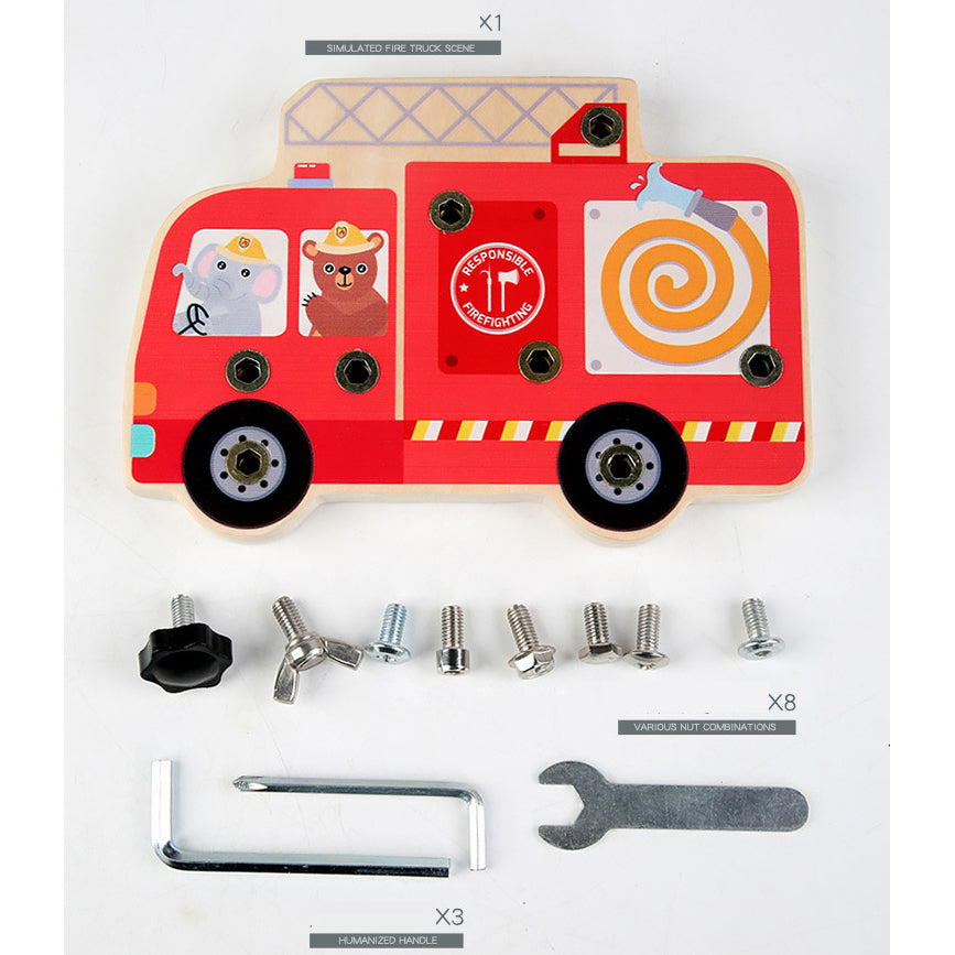 Wooden Disassembly Screws and Nuts Fire Truck