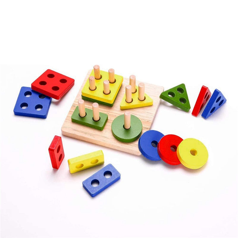 Colorful Geometric Shape Sorterer and Stacking Toy