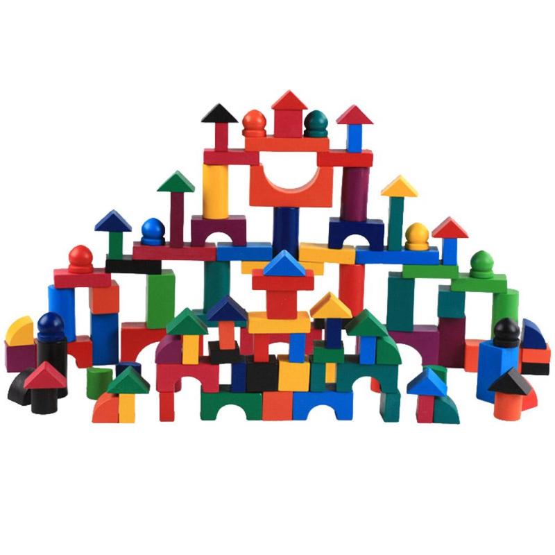 112pcs/Set Wooden Colorful Rainbow Domino Blocks Building Toy