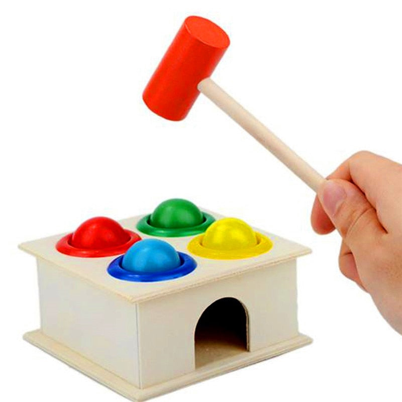 Wooden Hammering Box Toy Game with 4 Balls and 1 Hammer