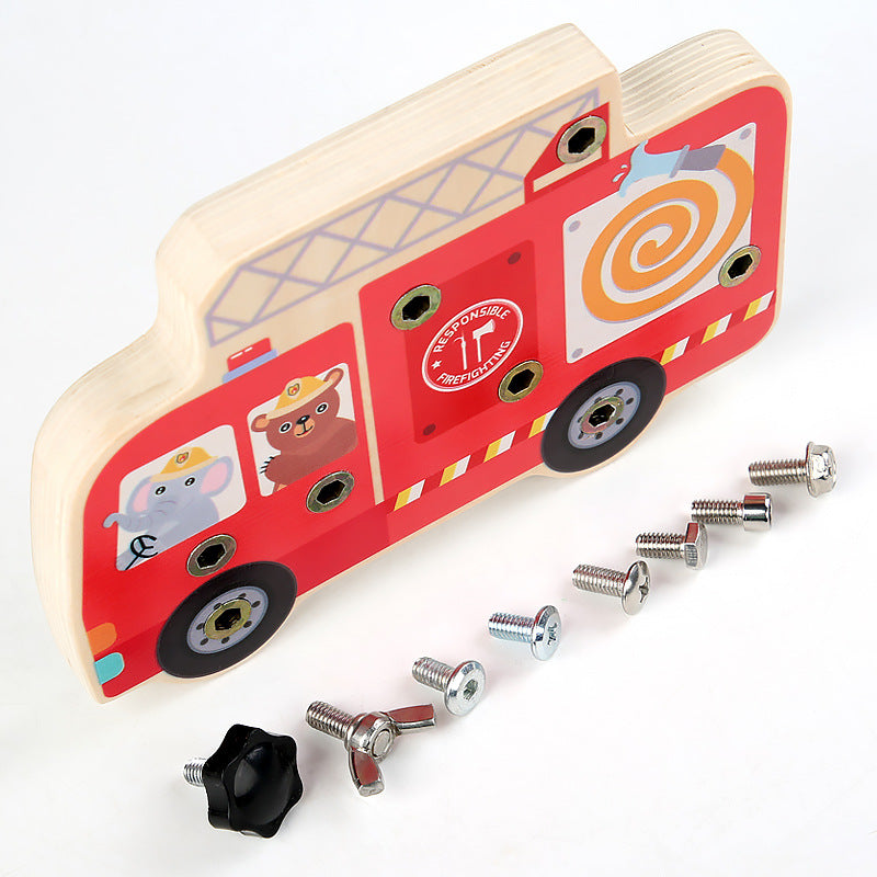 Wooden Disassembly Screws and Nuts Fire Truck