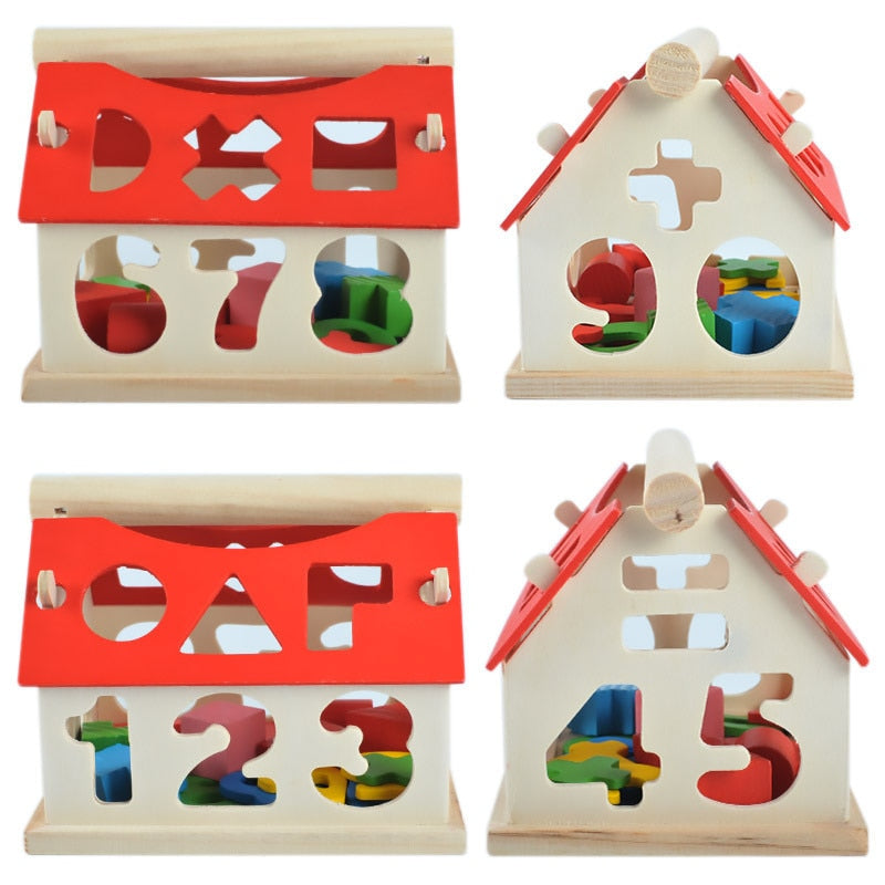 Wooden House with Number and Letter Blocks