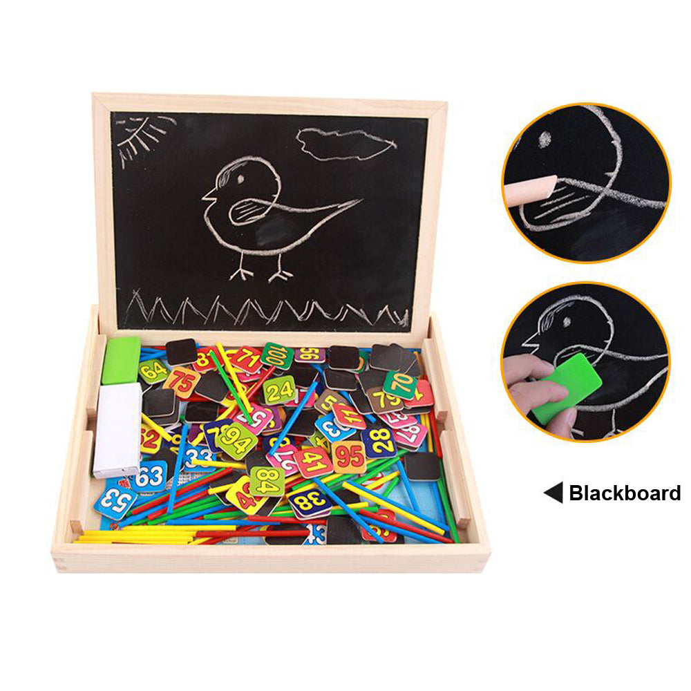 Educational Wooden Arithmetic Number Toys Box  Math Blocks Puzzles With Counting Sticks & Blackboard