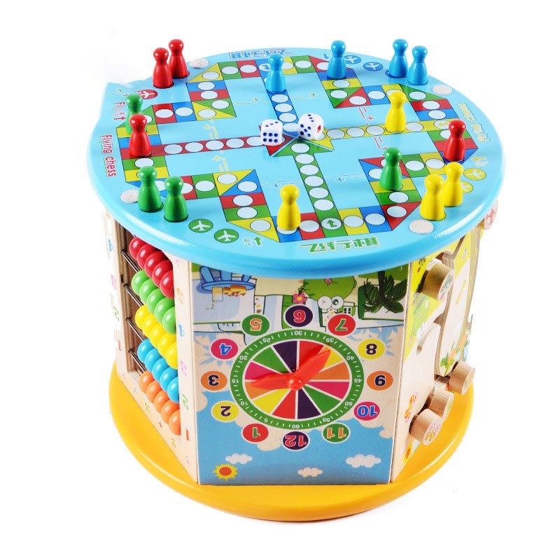 8 in 1 Wooden Activity Cube Beads Maze Multi-purpose Educational Toy