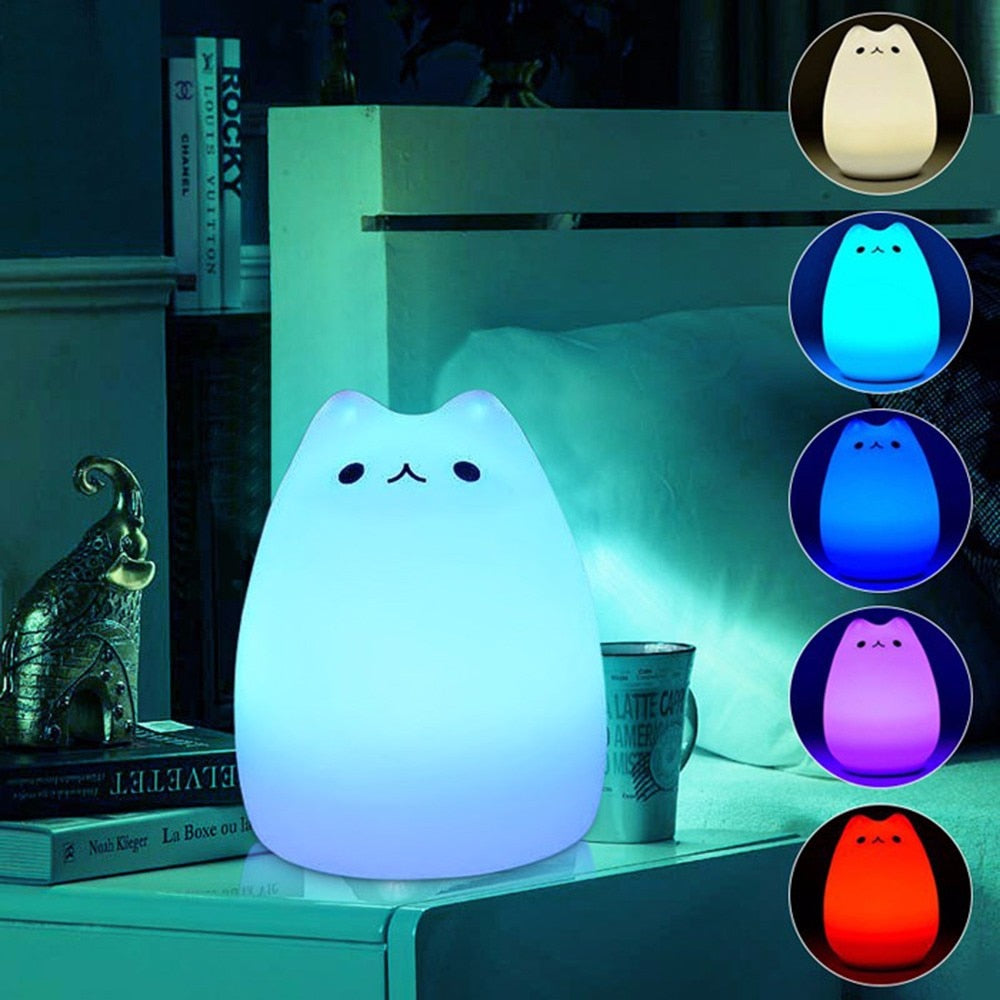 Cat LED USB Rechargeable Silicone Night Light