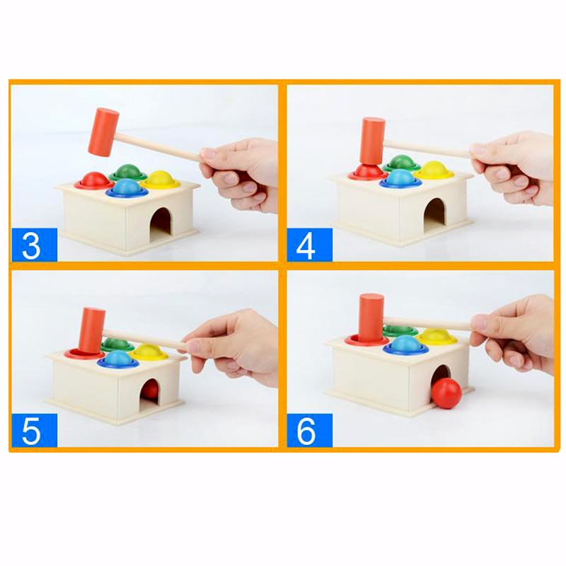 Wooden Hammering Box Toy Game with 4 Balls and 1 Hammer