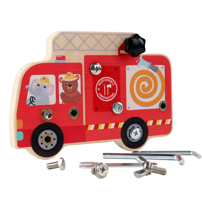 Wooden Disassembly Screws and Nuts Fire Truck