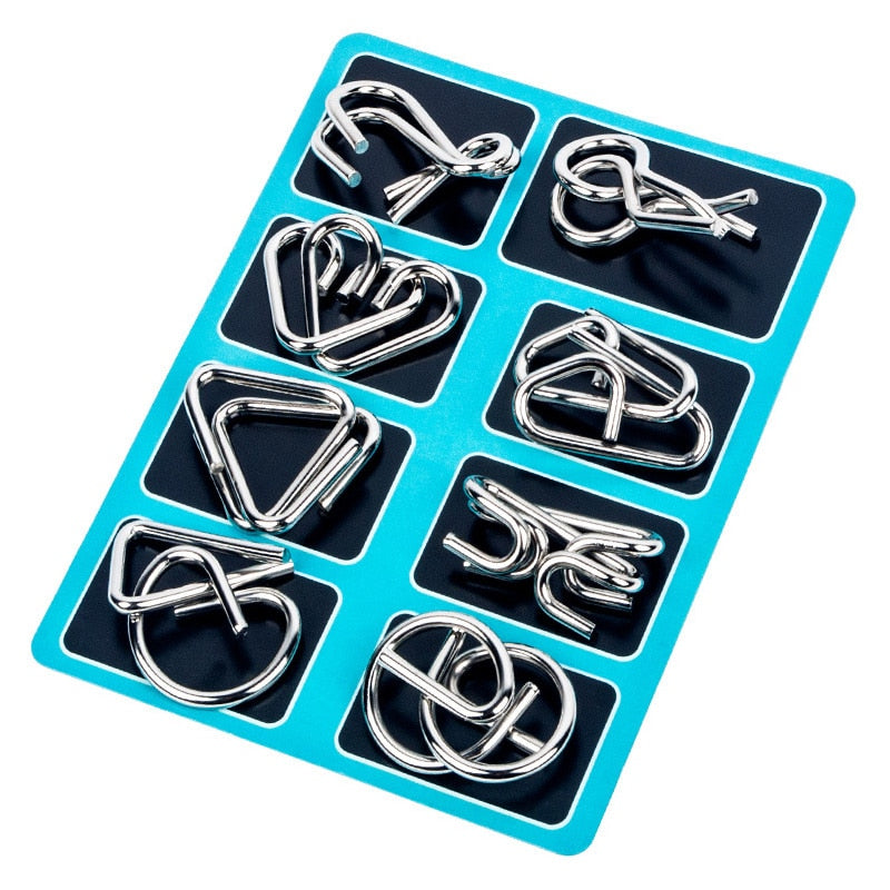 8Pcs/Set Metal Montessori Wire Brain Teaser Puzzles