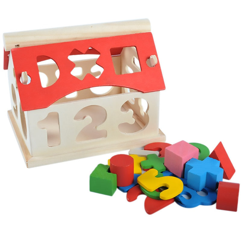 Wooden House with Number and Letter Blocks