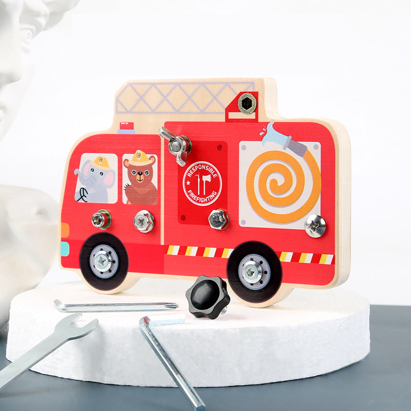 Wooden Disassembly Screws and Nuts Fire Truck