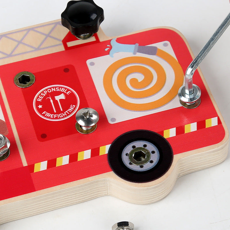 Wooden Disassembly Screws and Nuts Fire Truck