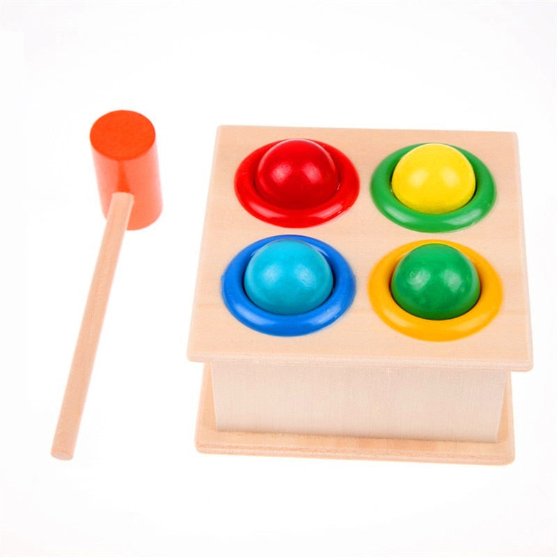 Wooden Hammering Box Toy Game with 4 Balls and 1 Hammer