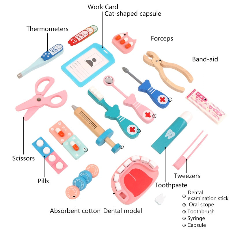 Wooden Doctor Kit Pretend Play